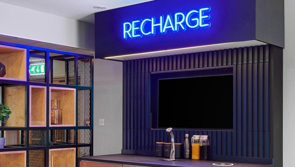 production bureau installations neon light bar space area