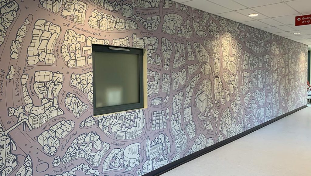 production bureau installations advertisement banner with built in monitors