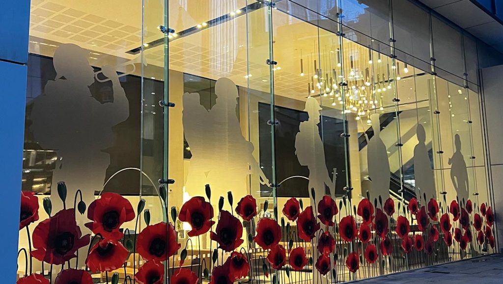 production bureau installations help for heroes poppy flowers glass decals