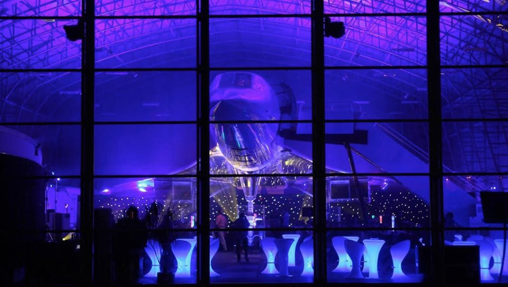 live events production bureau duxford air museum party lit up plane