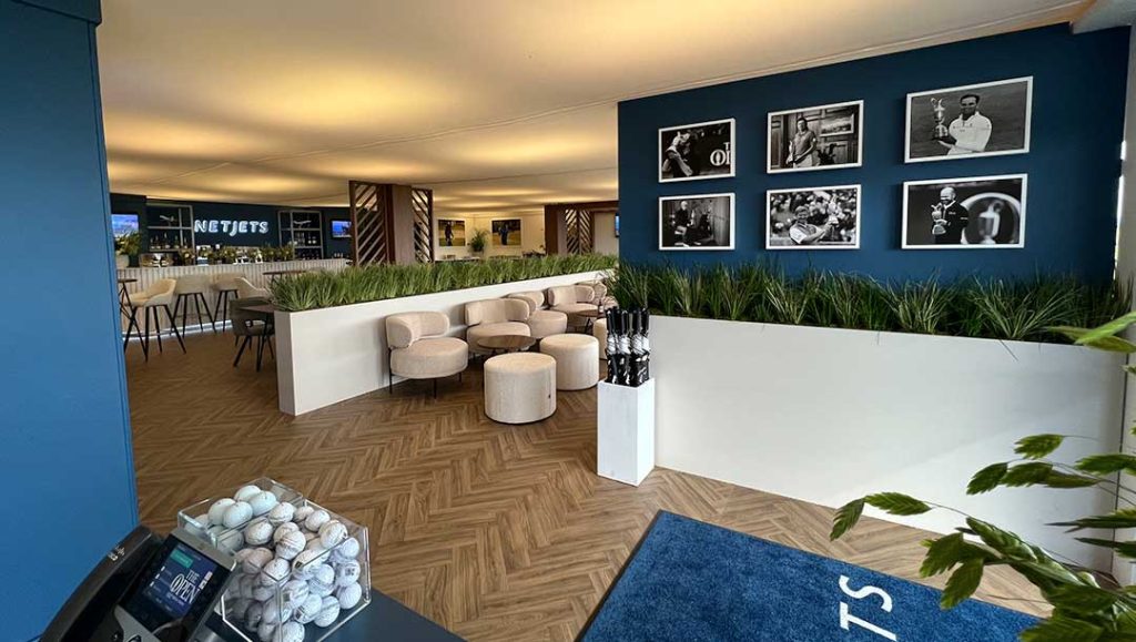 netjets private aircraft solutions lounge area designed and built by production bureaus team, using sustainable materials