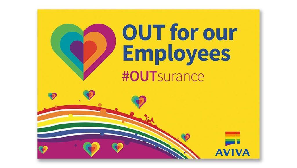 aviva pride case study working with production bureau team to design flags, leaflets, window decals