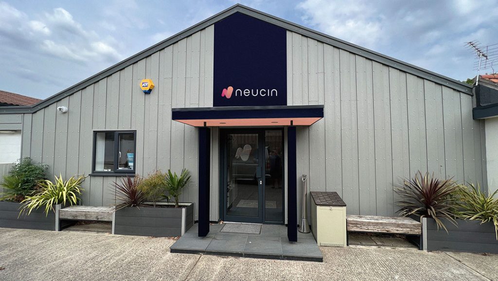 norfolk medical product design company neucin working with production bureau team on a complete rebrand office decal design